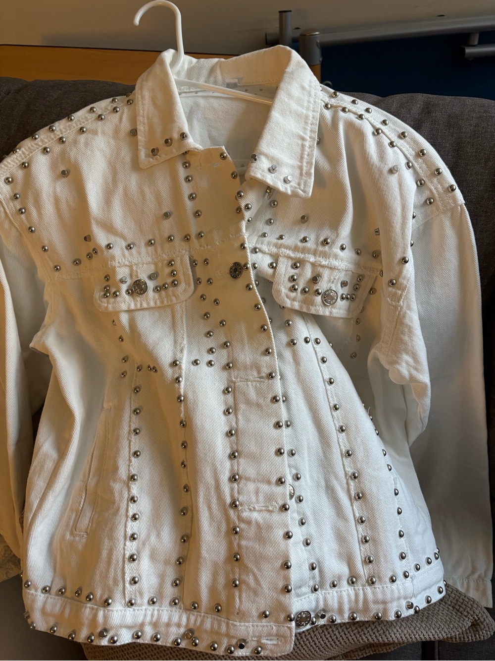 Studded White Denim Jacket - Women's Fashion Jacket